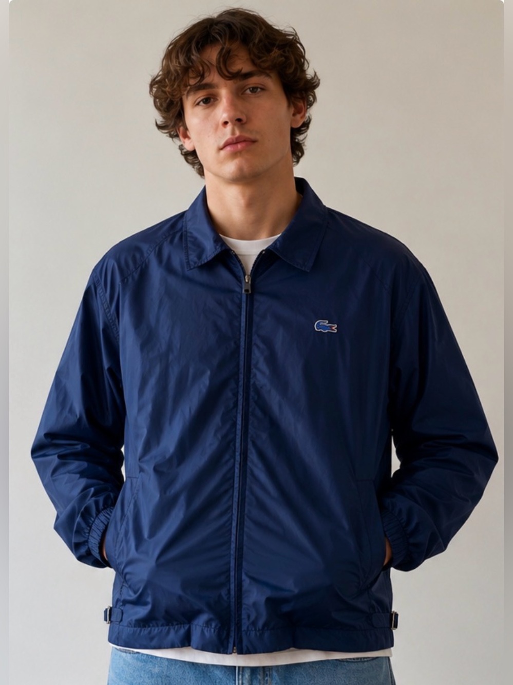 Vintage IZOD Lacoste Navy Nylon Windbreaker Jacket Mens-L.1978–1982 production - Picture 2 of 10